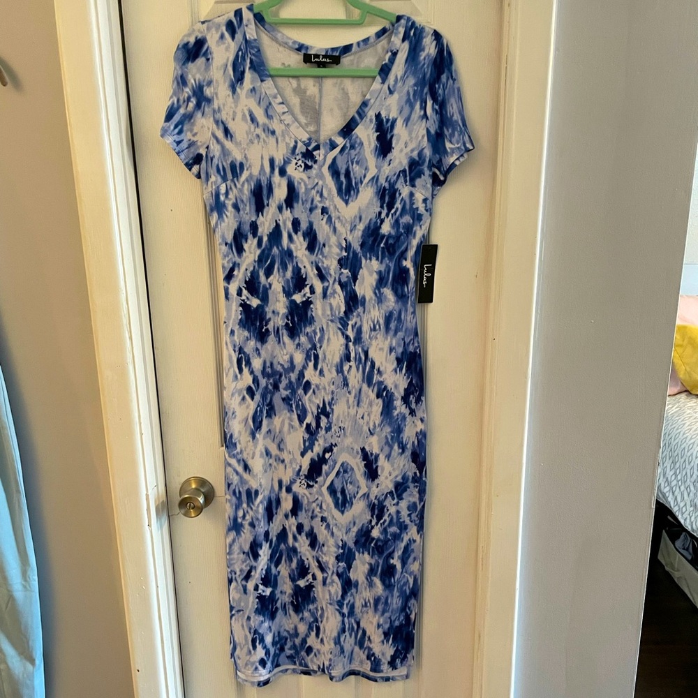 Lulus Royal Blue Tie-Dye Midi T-shirt dress - size small
